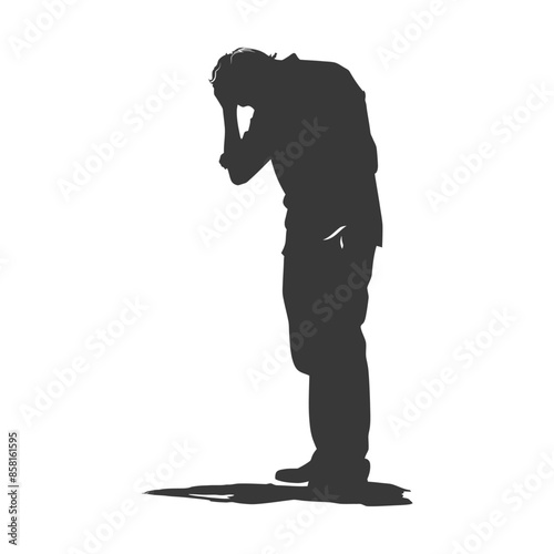 silhouette elderly man holding headache in pain black color only