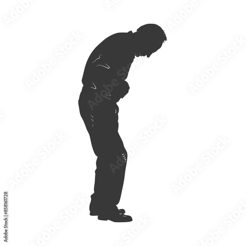 Bent Silhouette: Man Clutching Stomach in Pain, Isolated Vector.