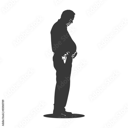 Silhouette of Man with Hand on Stomach, Pensive Pose, Weight Concerns