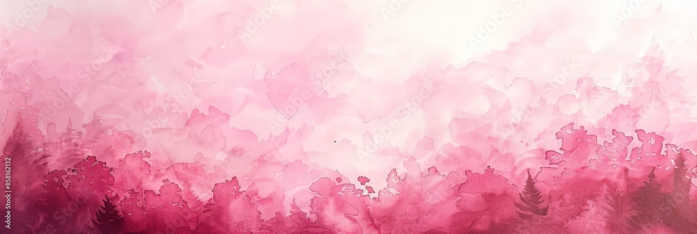 Fototapeta premium Pink Watercolor Forest Landscape