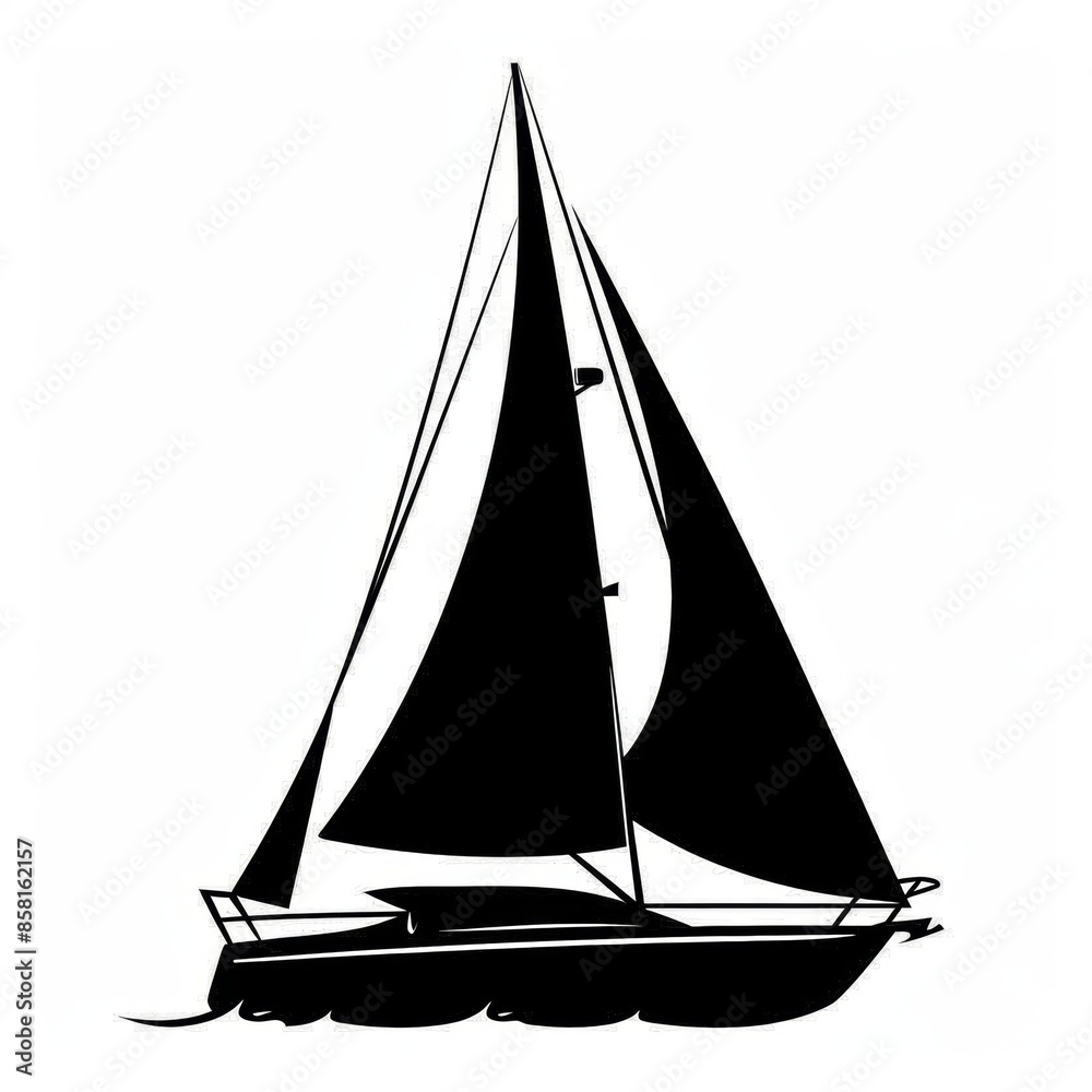 Black silhouette of a sailing boat over white background. Logo. Black silhouette of a sailing boat over white background. Logo.