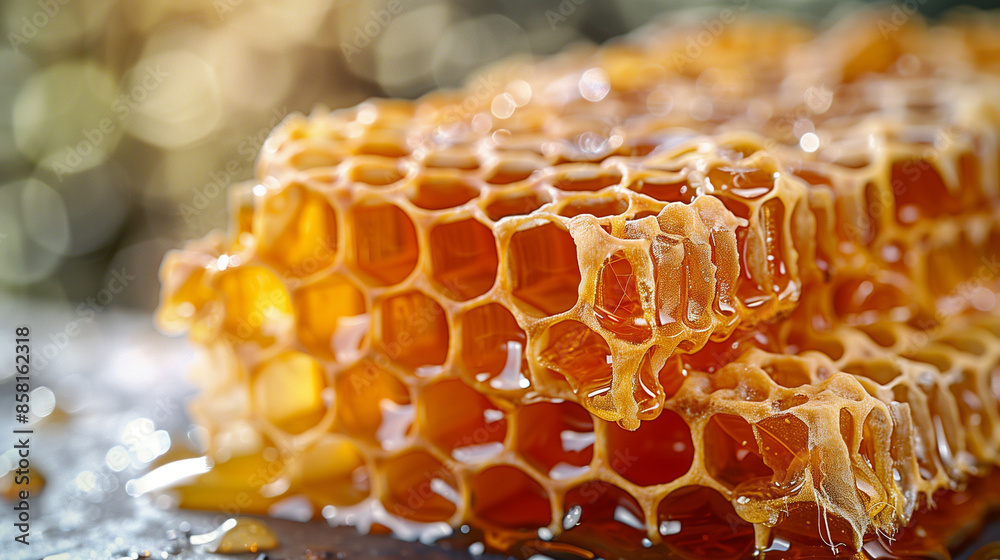 Closeup on a beautiful honeycomb with honey, Jewish holiday of Rosh Hashana concept Closeup on a beautiful honeycomb with honey, Jewish holiday of Rosh Hashana concept