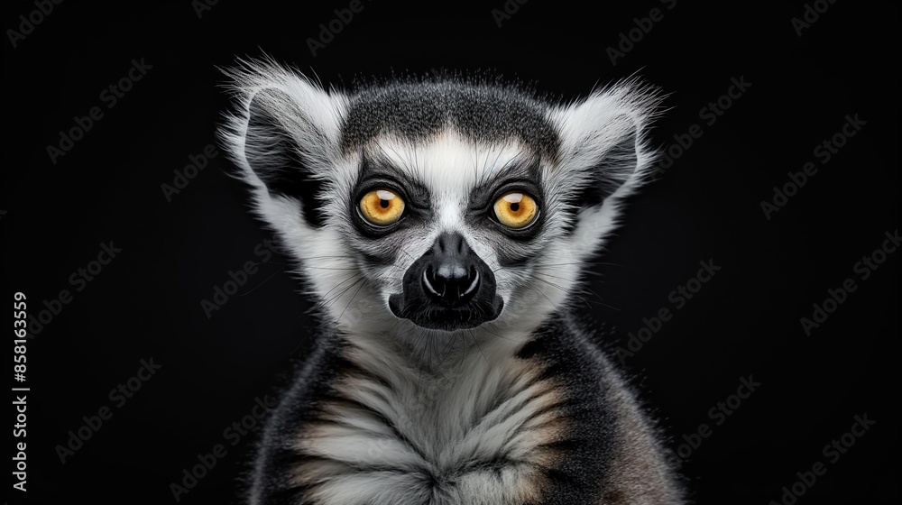 Fototapeta premium portrait of Lemur Catta on black background