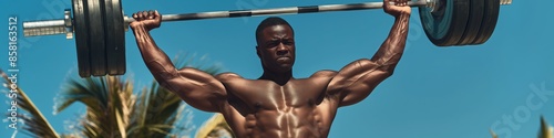 Muscular athlete exercising outdoors, highlighting his fitness and strength in an urban setting.