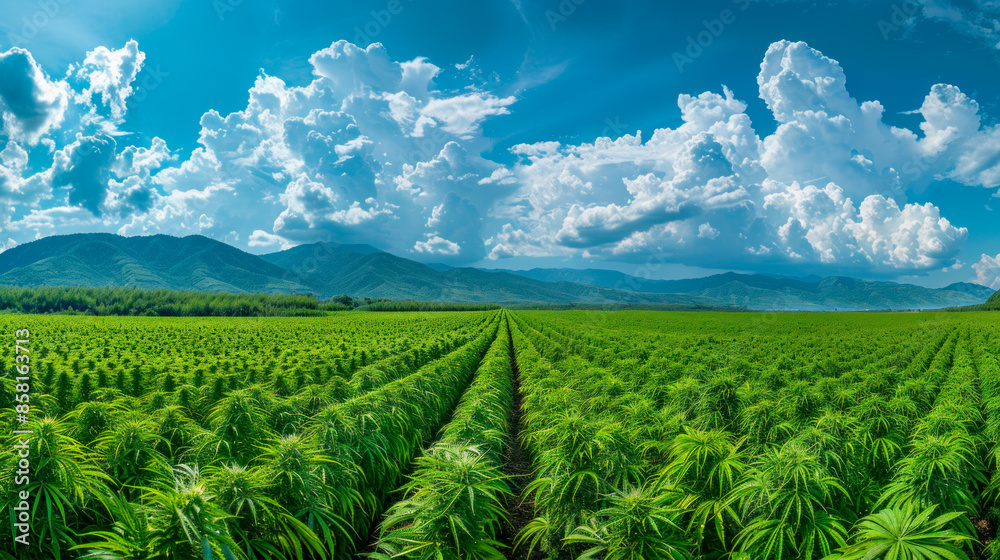Cultivated field of cannabis, weed faming, sunny afternoon Cultivated field of cannabis, weed faming, sunny afternoon