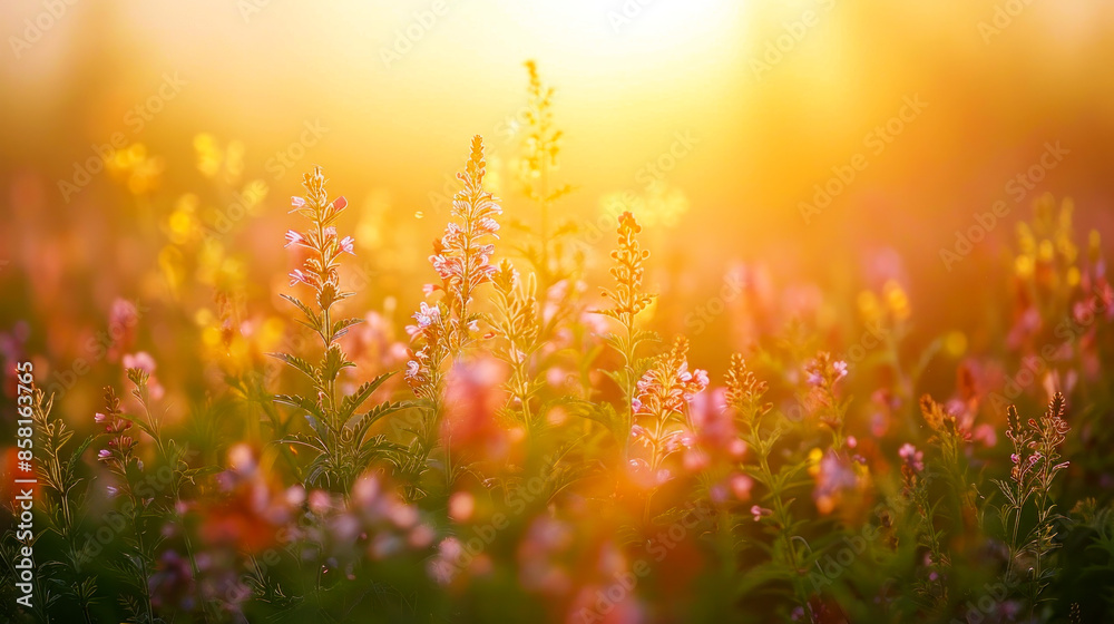 Blossoming aromatic herbs in sunny meadow Blossoming aromatic herbs in sunny meadow