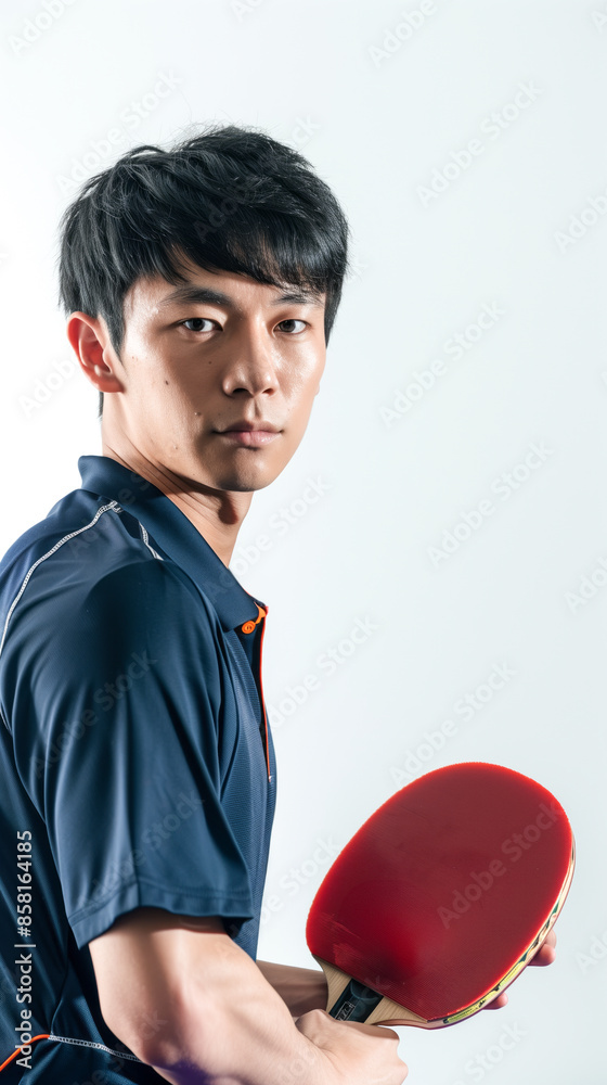 A table tennis player poses with a paddle A table tennis player poses with a paddle
