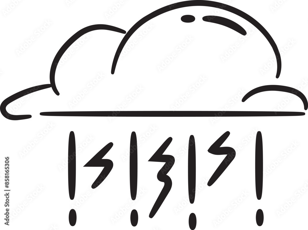 Illustration of a hand-drawn thunder rain cloud icon