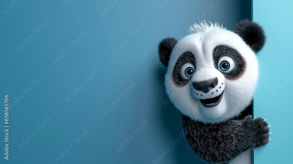 Cute cartoon panda peeping with plain background Cute cartoon panda peeping with plain background