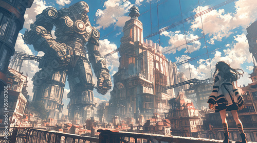 Soviet-Style Aesthetic Design Featuring Grand Landmarks and Statues in Metal and Stone, Evoking a Sense of Grandeur and the Fear of Giant Objects