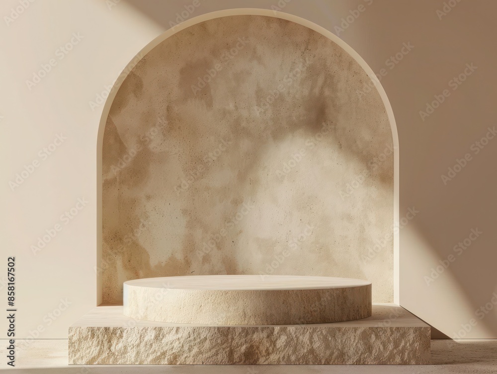 product backdrop, Sandstone pedestal for displaying cosmetic products in a modern minimalist style. product backdrop, Sandstone pedestal for displaying cosmetic products in a modern minimalist style.