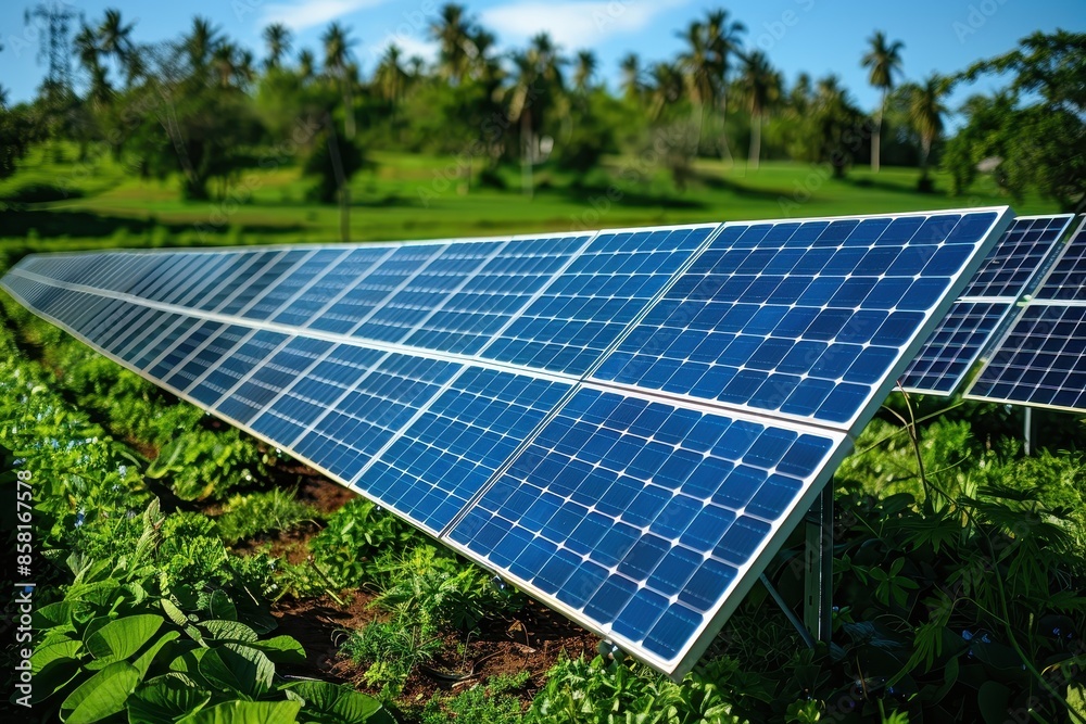 A solar farm with rows of solar panels under a bright, sunny sky, showcasing large-scale renewable energy production. A solar farm with rows of solar panels under a bright, sunny sky, showcasing large-scale renewable energy production.
