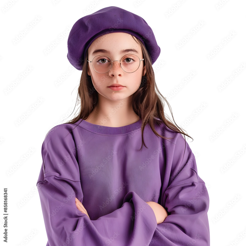 Isolated Young girl doing poses sad confused amazed angry happy with beret and glasses Isolated Young girl doing poses sad confused amazed angry happy with beret and glasses