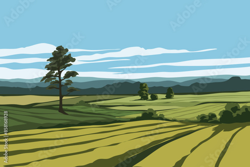 Nature landscape with farm and trees