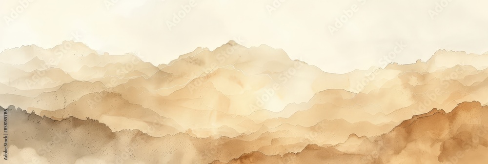 Watercolor Landscape of Mountain Ranges