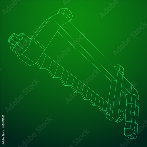 Hacksaw manual or Hand hacksaw. Wireframe low poly mesh vector illustration