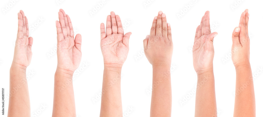 Multiple Boy hand gestures isolated over the white background, set of multiple images Multiple Boy hand gestures isolated over the white background, set of multiple images