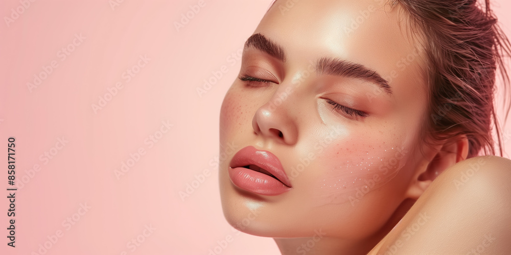 Gentle beauty portrait: Smooth-skinned model in soft pastel ambiance Gentle beauty portrait: Smooth-skinned model in soft pastel ambiance