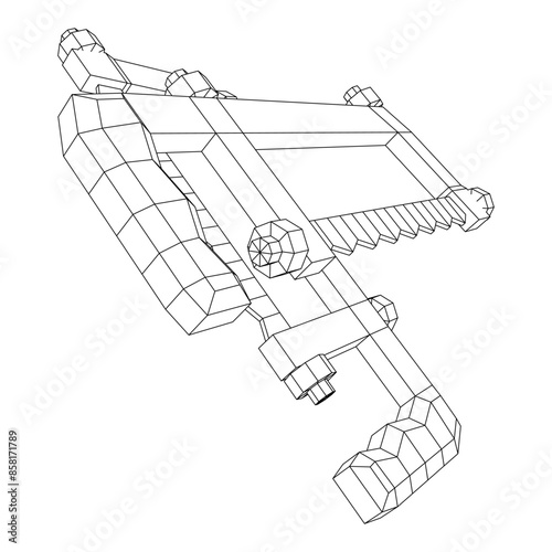 Hacksaw manual or Hand hacksaw. Wireframe low poly mesh vector illustration