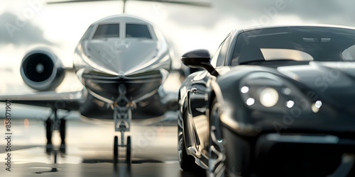 Private jet landing strip for cars. Concept Luxury Cars, Dream Vacation, Millionaire Lifestyle © Anastasiia