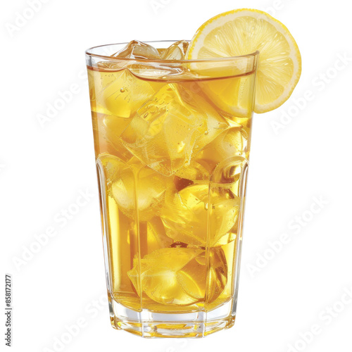 A glass of ice honey lemon juice isolated on the white background.