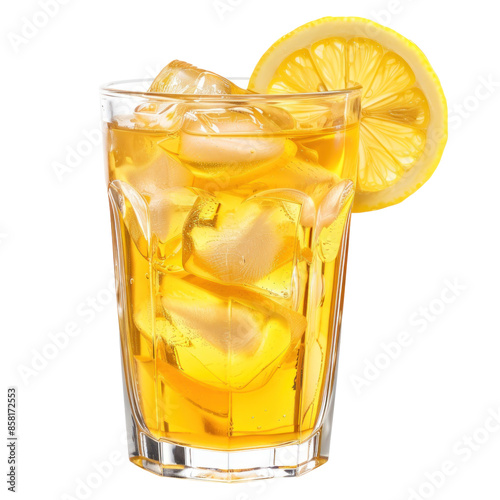 A glass of ice honey lemon juice isolated on the white background.