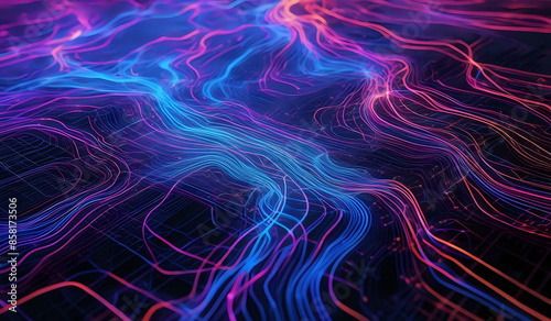 Colorful wavy neon lines background on black