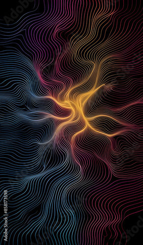 Colorful wavy neon lines background on black