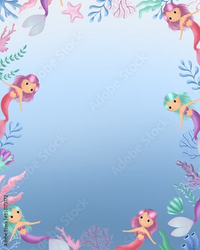ocean and mermaids background  card