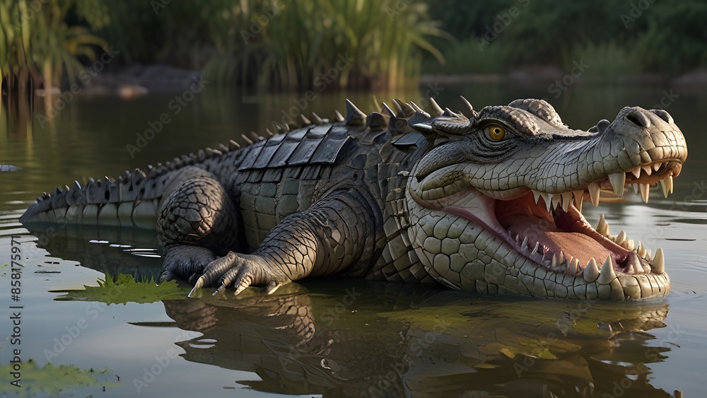 Majestic Crocodile in Its Natural Habitat: 3D Model Majestic Crocodile in Its Natural Habitat: 3D Model