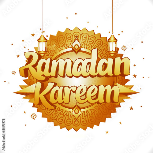 Eid Mubaraq Lantern design.Ribbon Ramadan Kareem. Ramadan lettering. Can be used for prints bags, t-shirts, posters, cards. Religion Islamic quote. Transparent background. Ai generate 
