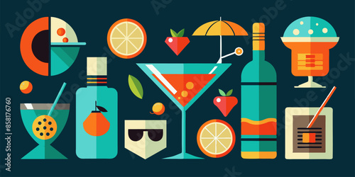 Adobe IllustratMany various drink types are depicted in this illustration. In this illustration, there is a wide variety of drinks depicted, showcasing different types and options available