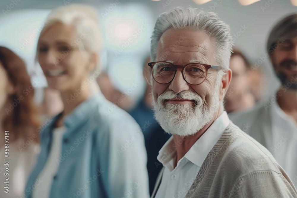 Portrait of a senior businessman standing with his team in the background Portrait of a senior businessman standing with his team in the background