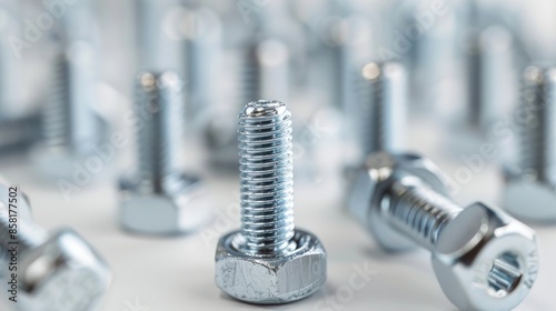 Silver screws displayed on white surface photo