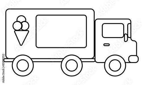 Ice cream van, a machine for kids creativity and activity, Doodle coloring page with a vehicle