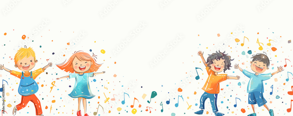 Colorful illustration of dancing happy children. Background concept. Colorful illustration of dancing happy children. Background concept.