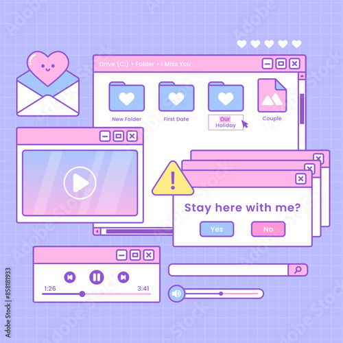 cute set of i miss you theme interface template vector design