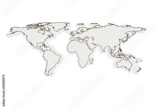 Fototapeta Naklejka Na Ścianę i Meble -  A dotted world map isolated on a white background depicting global connectivity or geographic concept. 3D Rendering