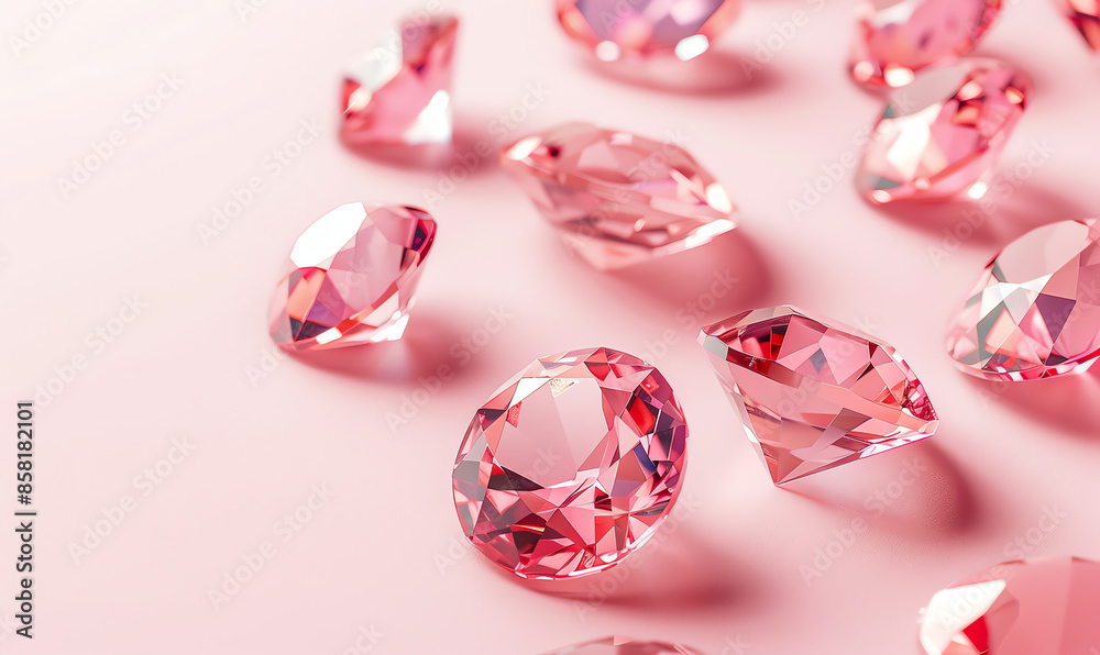 Minimalist Light Pink Gemstones on Pink Background Minimalist Light Pink Gemstones on Pink Background