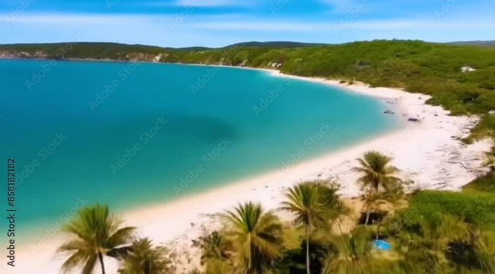 picturesque seascape turquoise sea sandy beach and palm trees picturesque seascape turquoise sea sandy beach and palm trees