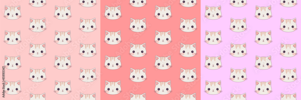 Kawaii patterns for cat day. Cute cat faces pattern. Cat seamless pattern. Kawaii patterns for cat day. Cute cat faces pattern. Cat seamless pattern.