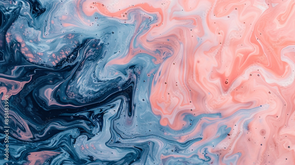 A painting with blue and pink swirls. A painting with blue and pink swirls.