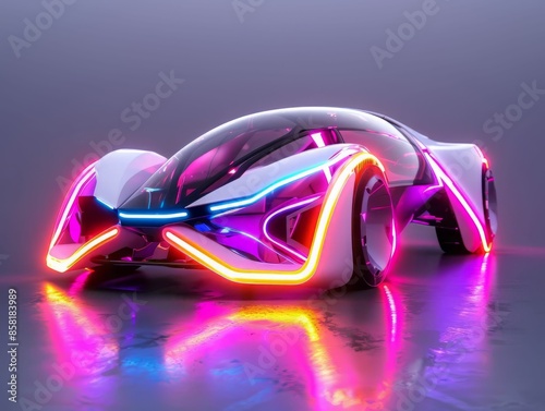 Futuristic Electric Car with Neon Lights. © MNFTs