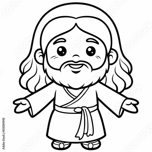A cartoon drawing of Jesus Christ with long hair and a beard wearing a robe