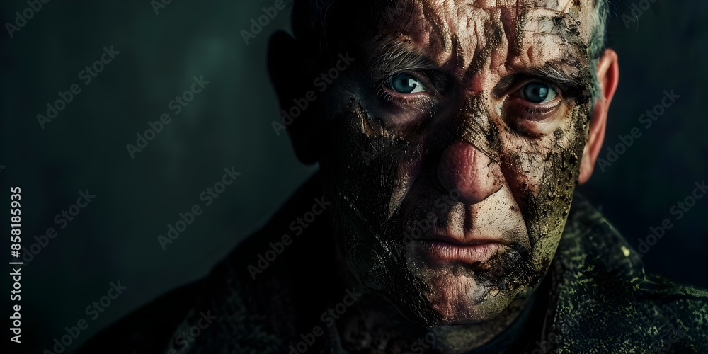 Man with scarred face in portrait. Concept Scarred Face Portrait Man with scarred face in portrait. Concept Scarred Face Portrait