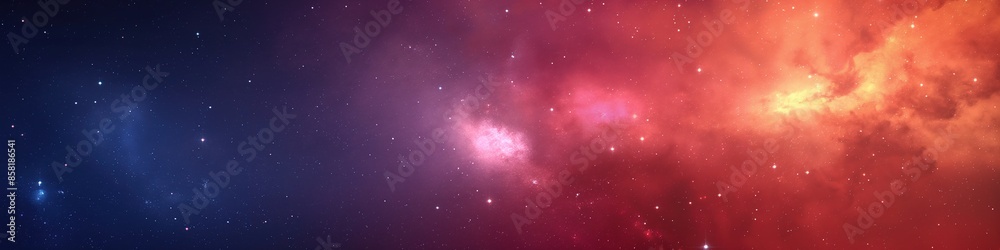 Nebula and stars in night sky web banner. Space background, wide scale 4:1