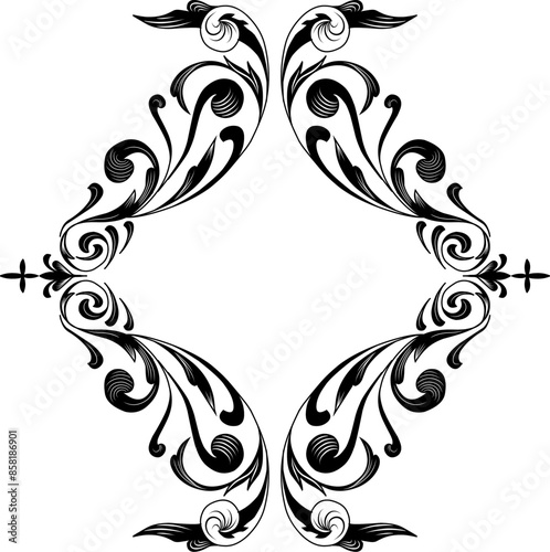 black and white floral frame ornament