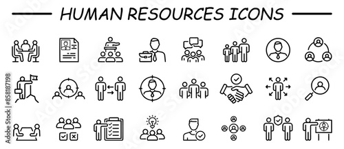 Set of icons related team, teamwork, co-workers, cooperation. Linear busines simple symbol collection. vector illustration.
