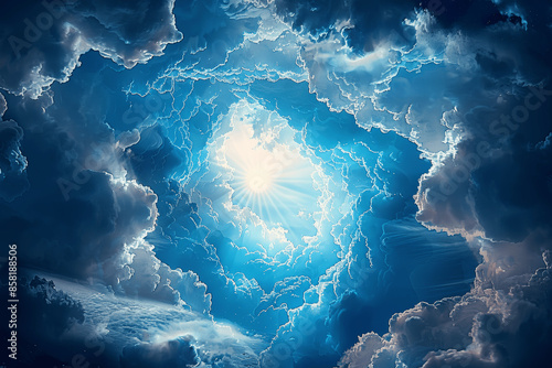 Heavenly Portal with Sunlight and Clouds Fantasy Landscape