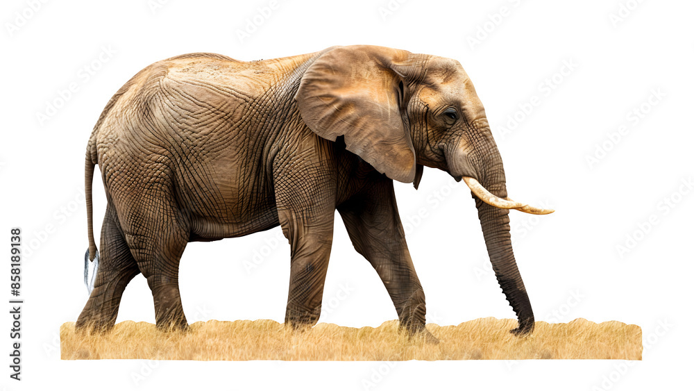 Obraz premium Elephant in a field isolated on a transparent background, PNG 